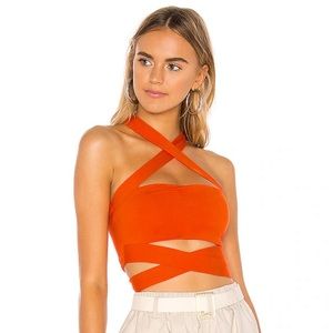Superdown Elva Halter Tie Top in Poppy